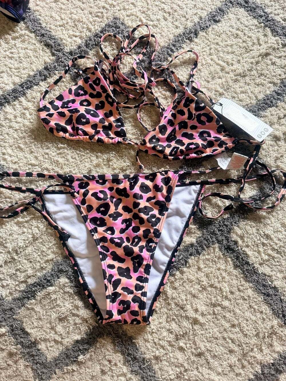 boohoo Leopard Tie Triangle Bikini Set Size US 4 Pink